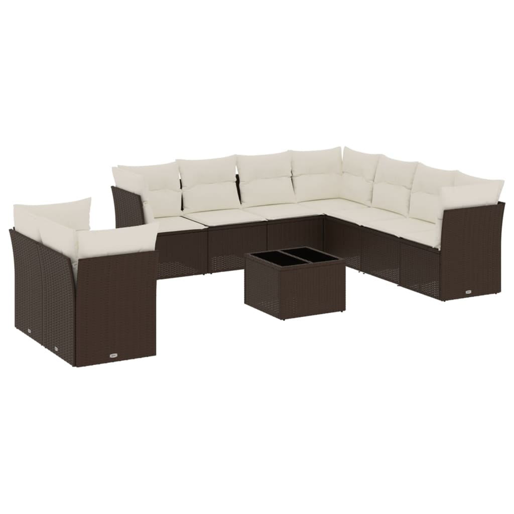10 részes barna polyrattan kerti ülőgarnitúra párnákkal (3217853)