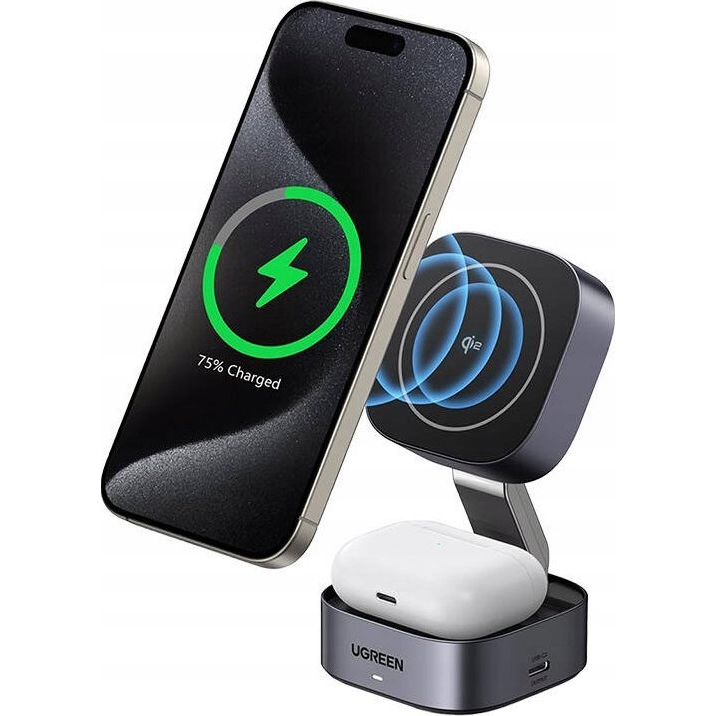 2in1 Inductive Qi Charger Ugreen W702 for iPhone, AirPods, 15W (gray) (UGR1873)