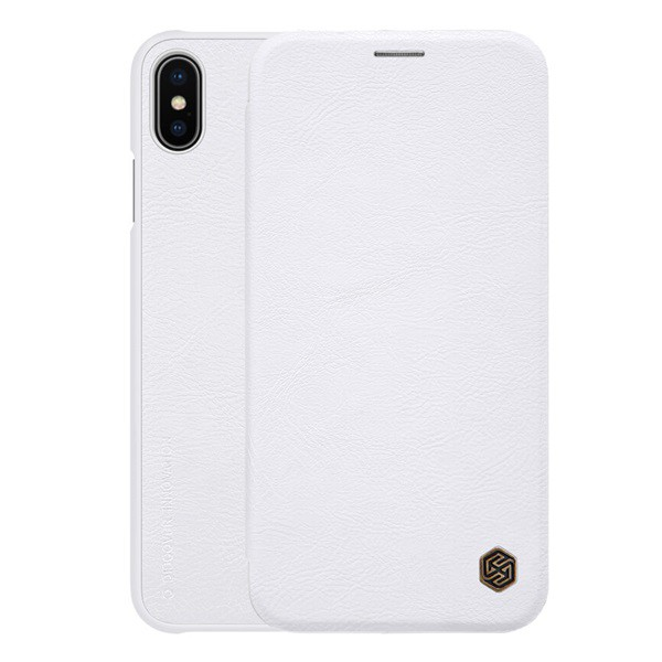 NILLKIN QIN tok álló, bőr hatású (FLIP, oldalra nyíló, bankkártya tartó) FEHÉR [Apple iPhone XS Max 6.5] (5996457808656)