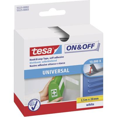 Tesa öntapadós tépőzár, tépőzáras ragasztószalag 2500 mm x 20 mm fehér TESA On & Off 55225-02-00
