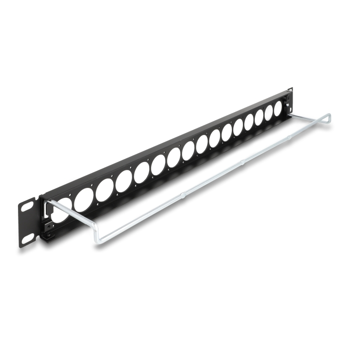Delock 19 D-típusú patch panel húzásmentesítéssel, 16 porttal 1U fekete (67058) (67058)
