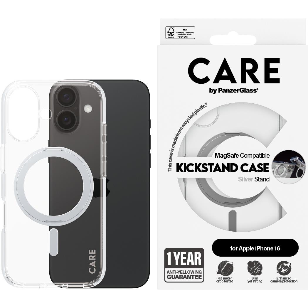PanzerGlass CARE tok Apple iPhone 16 MagSafe KickStand átlátszó/szürke (1325)