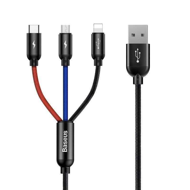 Baseus 3az1-ben USB-A --> USB-C / Lightning / Micro USB kábel 1,2 m fekete (CAMLT-BSY01) (CAMLT-BSY01)