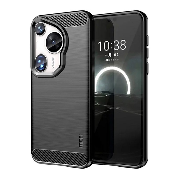 Mofi szilikon telefonvédő (ütésállóság, légpárnás sarok, szálcsiszolt, karbon minta) FEKETE Huawei Pura 70 Ultra (GP-158543)