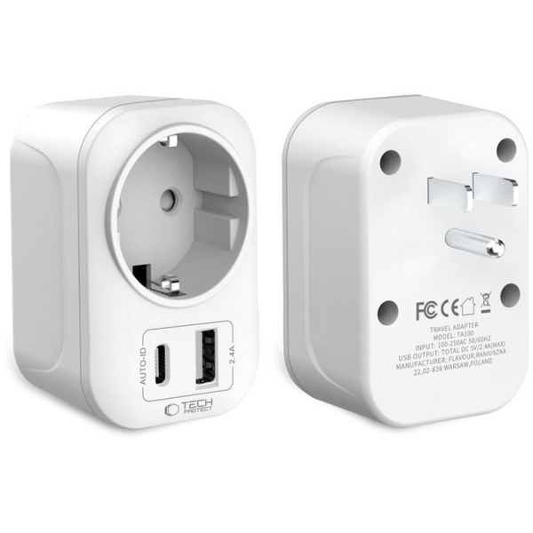 Cestovní adaptér Tech-protect TA100 (USA - Evropa) bílý