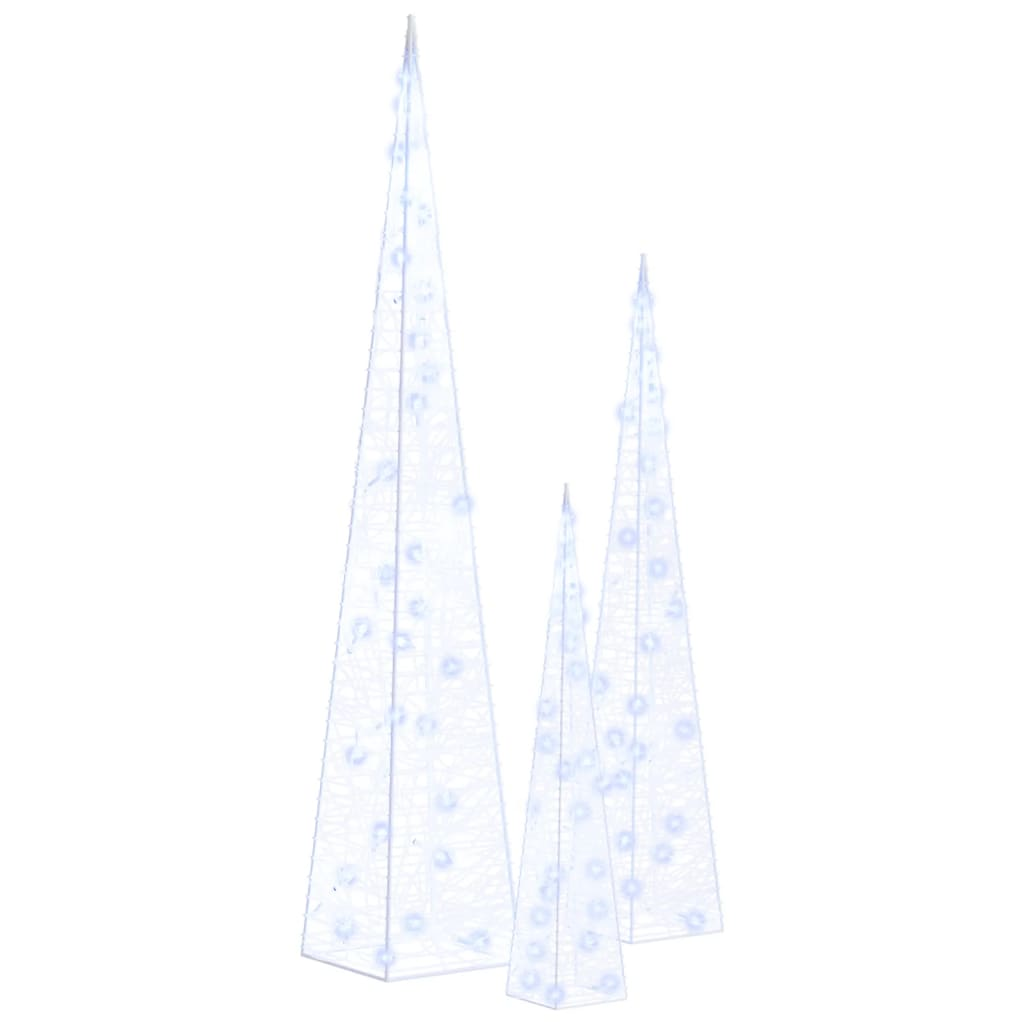 kék fényű LED-es akril díszfénykúpszett 30/45/60 cm (328969)
