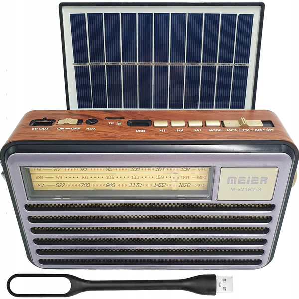 Radio Vega RADIO PRZENOŚNE LIWA RETRO Z PANELAM SOLARNYM, FM, BLUETOOTH, USB, SD, AUX, LAMPKA USB, LX521BTS>