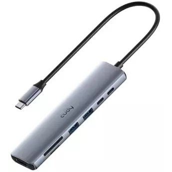 Cudy UH407 replicatore di porte e docking station per laptop Cablato USB 3.2 Gen 1 (3.1 Gen 1) Type-C Grigio, Argento