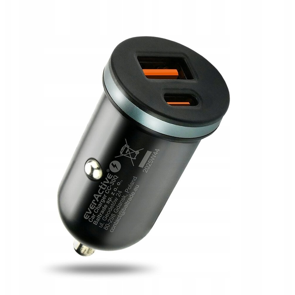 Ładowarka samochodowa 1 x USB QC3.0, 1 x USB-C PD 35W czarna