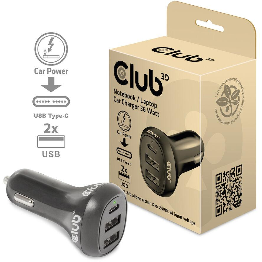 Club3D USB KFZ-Ladegerät 1xUSB C, 2xUSB A, 36W, 12/24V retail (CAC-1921)