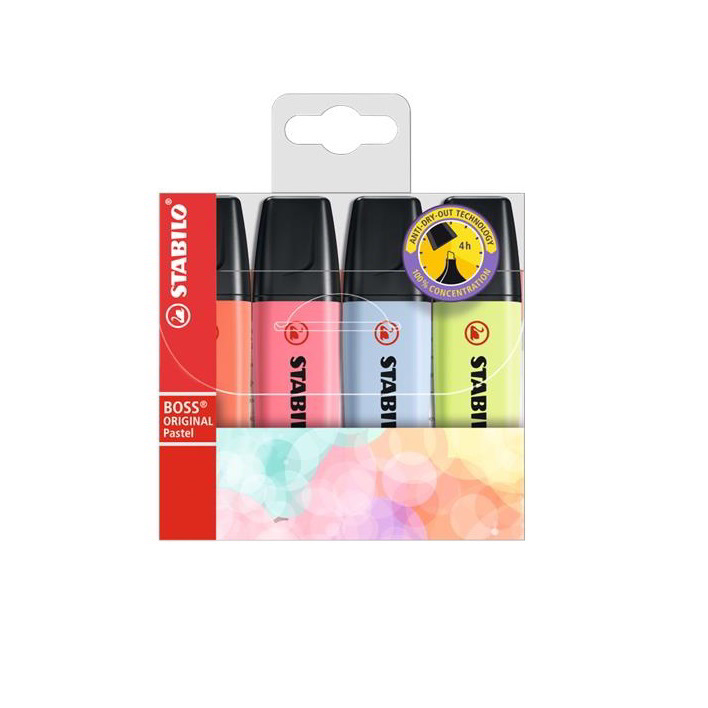 STABILO Boss Original Pastel szövegkiemelő 4 dB Vésőhegyű Többszínű (70/4-3)