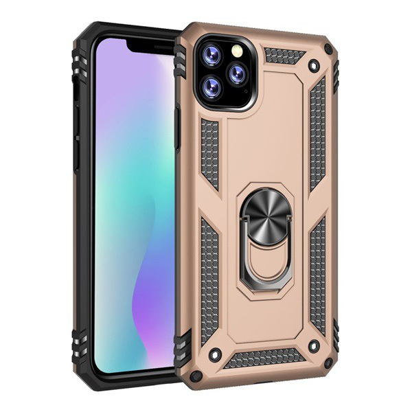 Defender műanyag telefonvédő (közepesen ütésálló, szilikon belső, telefontartó gyűrű, beépített fémlemez) ARANY [Apple iPhone 11 Pro Max] (5996457900589)