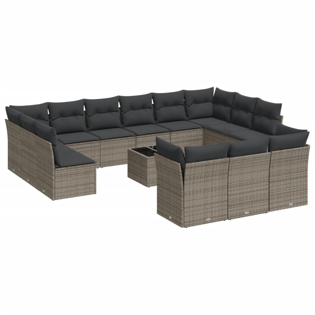 14 részes szürke polyrattan kerti ülőgarnitúra párnákkal (3250299)