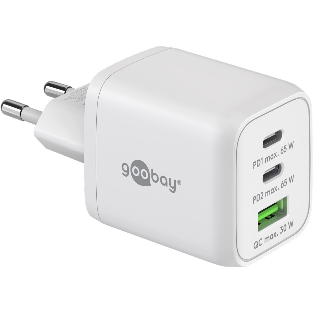 Goobay 64754 2x USB-C / USB-A Hálózati töltő - Fehér (65W) (64754)