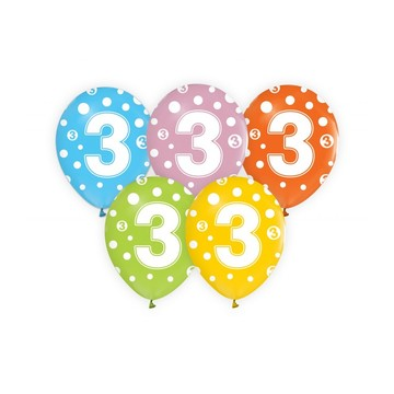 Godan Színes, pöttyös számos lufi 5 darabos szett - 3 (GZ-CYF3) (GZ-CYF3)