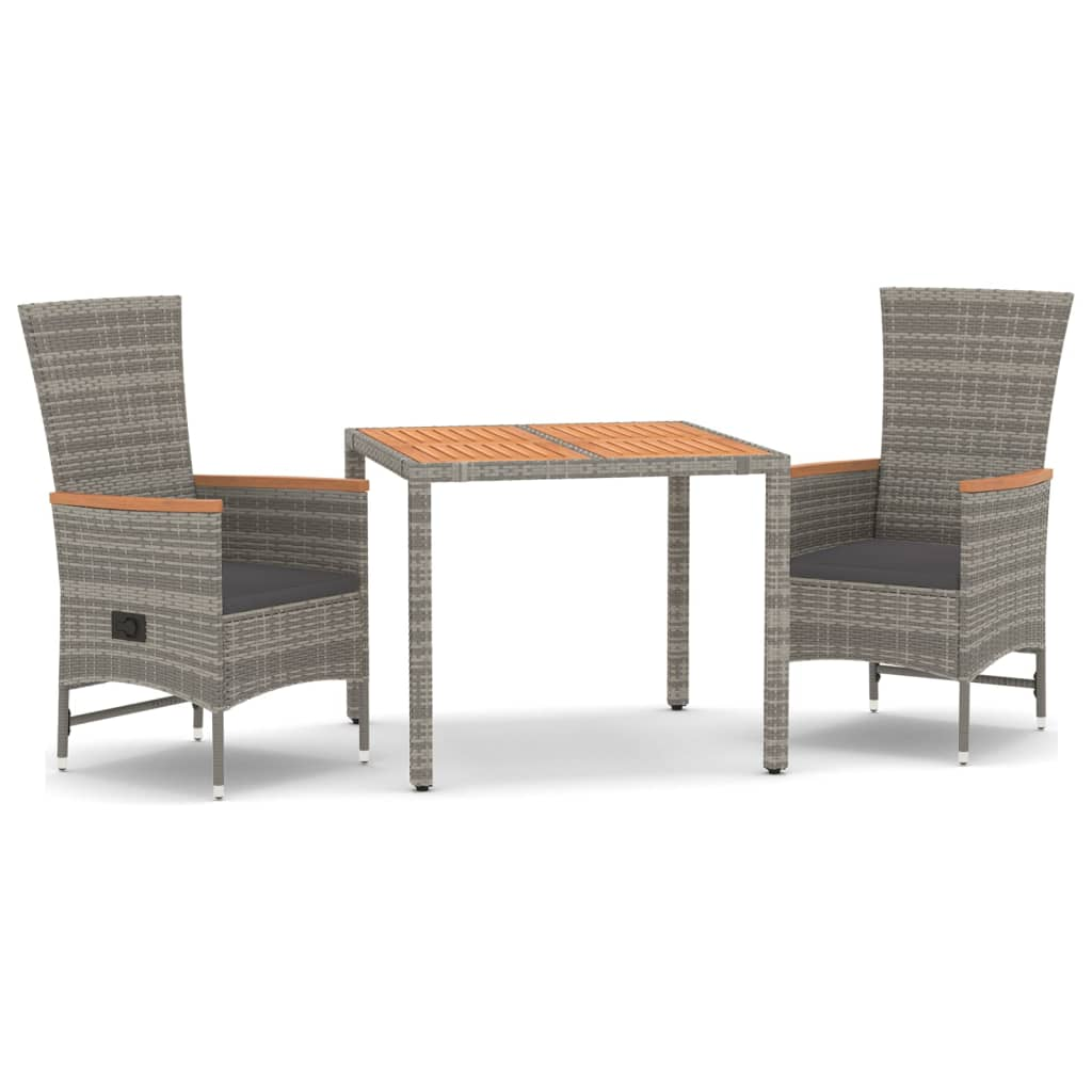 3 részes szürke polyrattan kerti étkezőgarnitúra párnával (3157546)