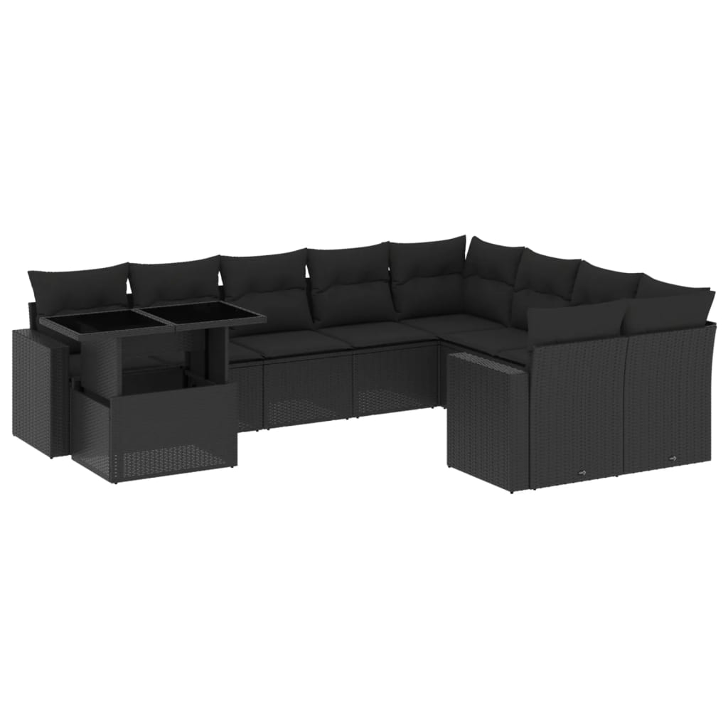 10 részes fekete polyrattan kerti ülőgarnitúra párnákkal (3267505)