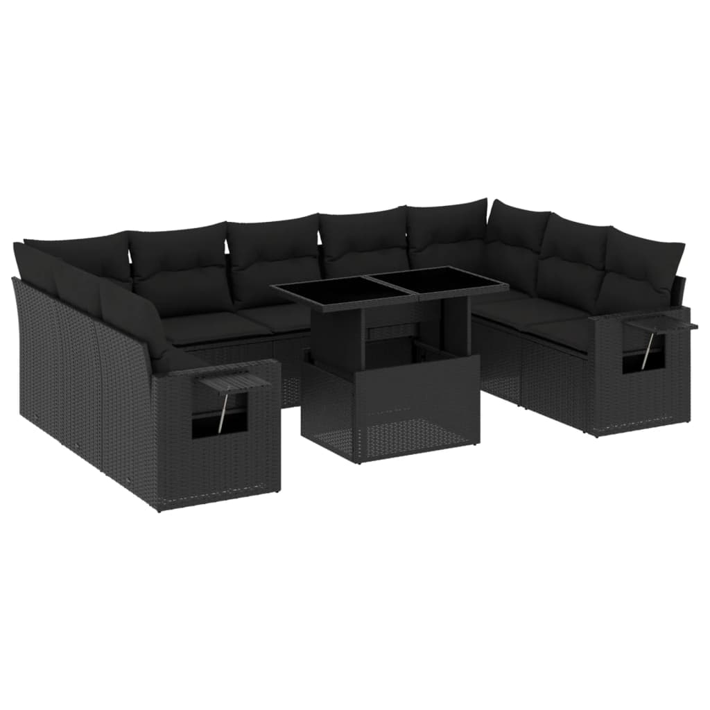 10 részes fekete polyrattan kerti ülőgarnitúra párnákkal (3268105)