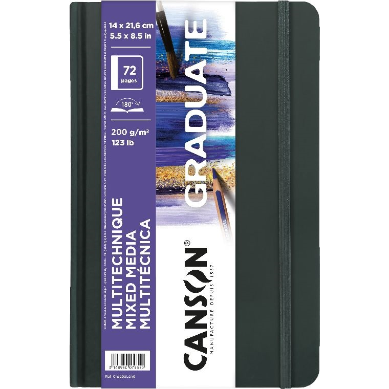 Canson Graduate Mixed Media 72 lapos 14x21,6 cm álló tájolású rajzpapírfüzet - Fekete (C31200L030)