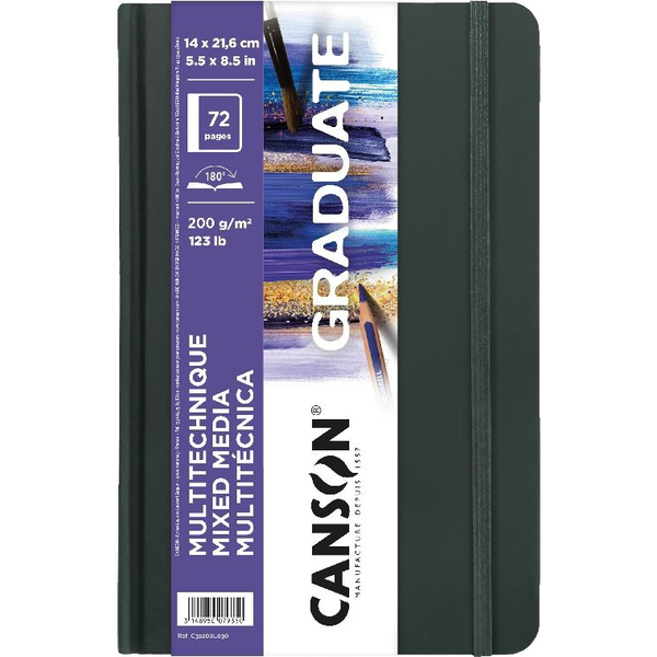 Canson Graduate Mixed Media 72 lapos 14x21,6 cm álló tájolású rajzpapírfüzet - Fekete