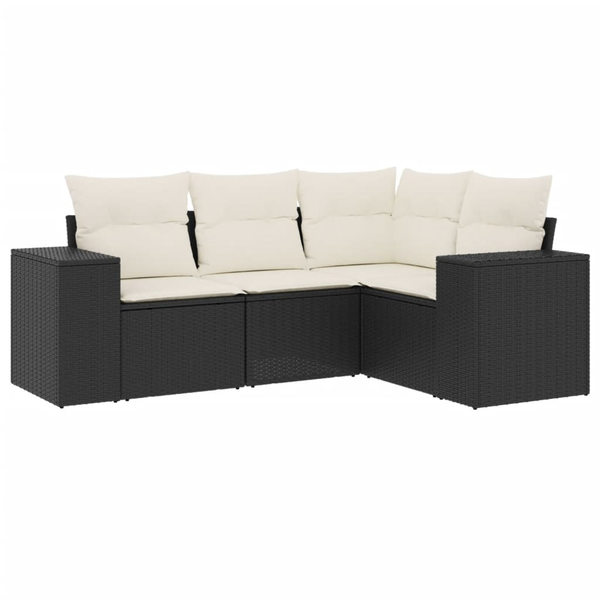 4 részes fekete polyrattan kerti ülőgarnitúra párnákkal
