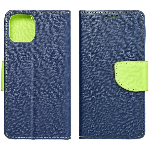 Motorola Moto E7, Oldalra nyíló tok, stand, Fancy Book, sötétkék