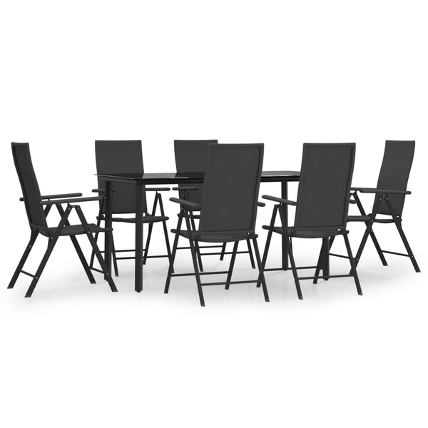 7 részes fekete polyrattan kerti étkezőgarnitúra