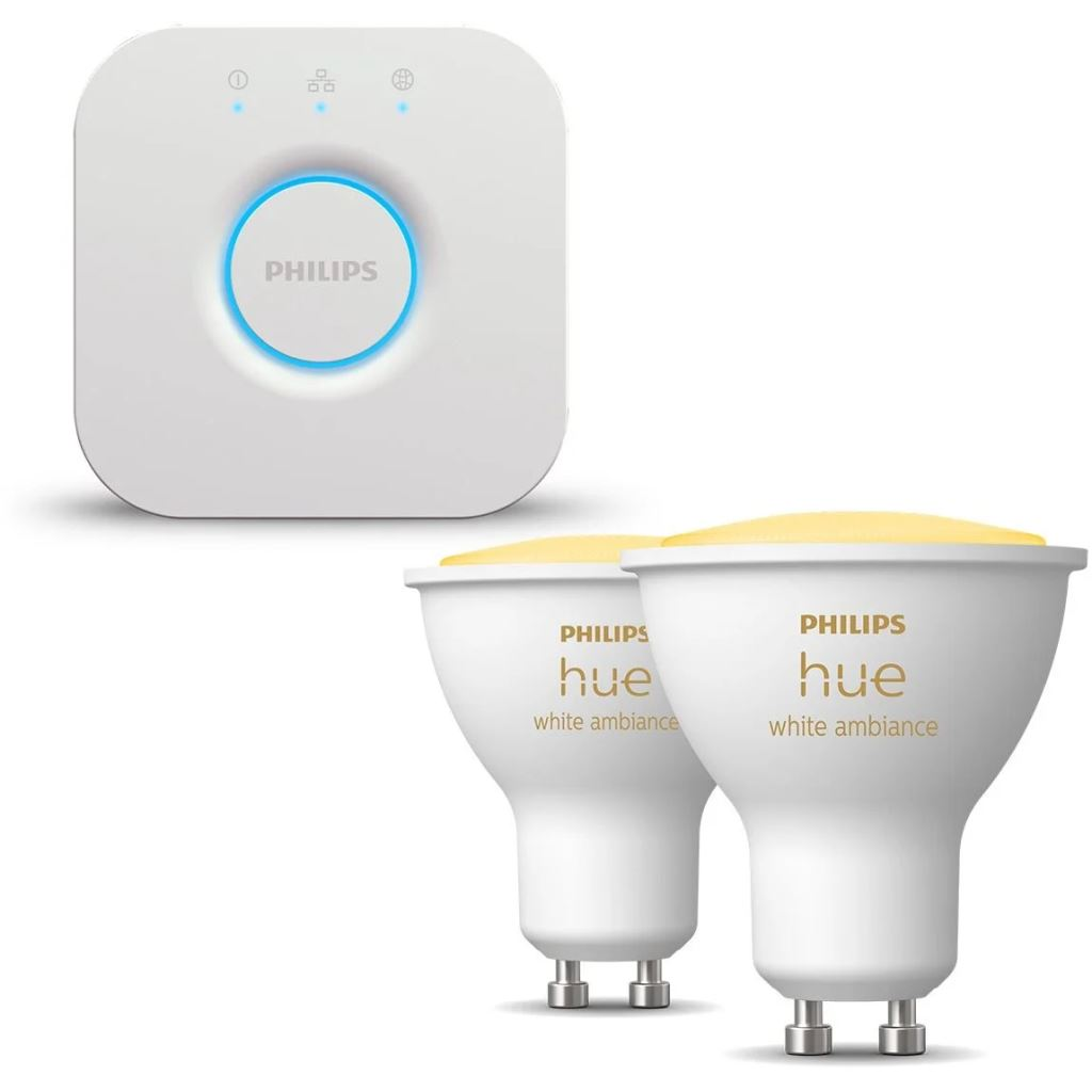 Philips Hue White Ambiance LED fényforrás GU10 4.3W 2db/cs + Philips Hue Bridge (PHL23027set) (PHL23027set)