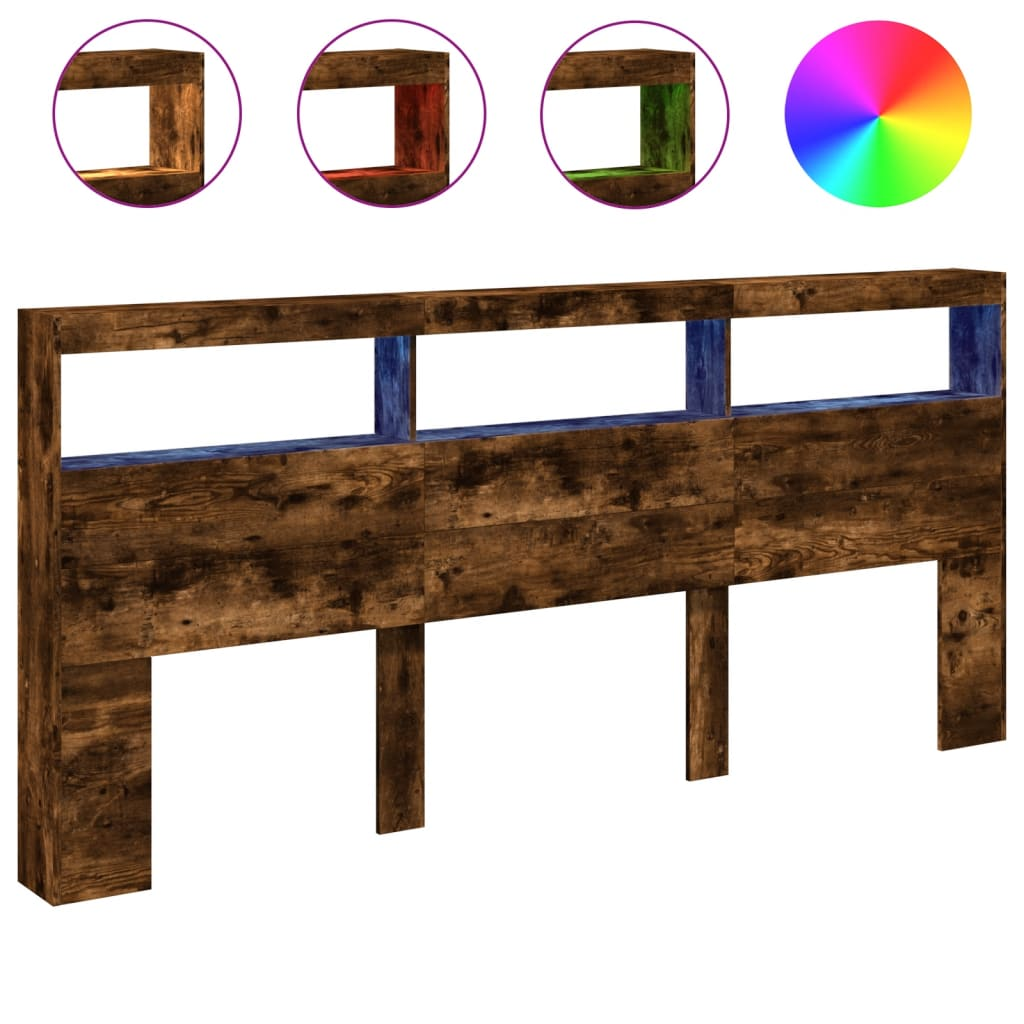 füstös tölgy színű áthidalószekrény LED-ekkel 220x17x102 cm (839228)