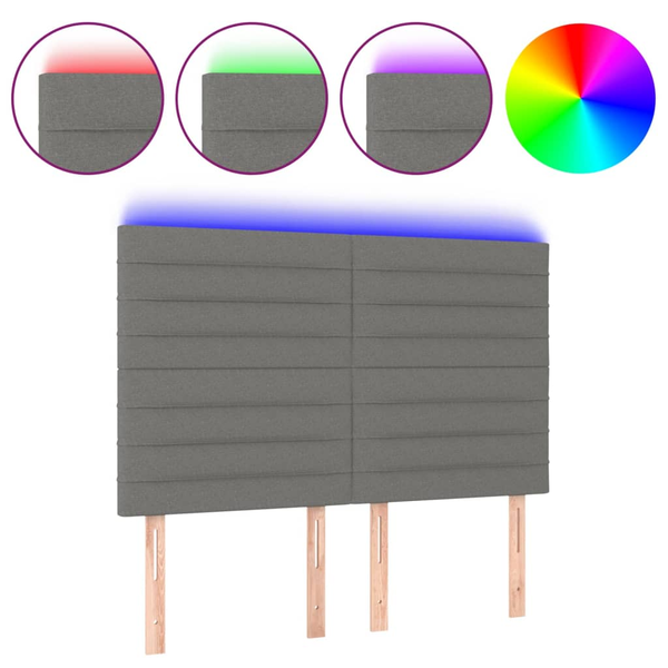 sötétszürke szövet LED-es fejtámla 144x5x118/128 cm