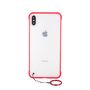 Apple iPhone XS Max, TPU szilikon védőkeret, műanyag hátlap, ujjgyűrűvel, FrameLess, áttetsző/piros