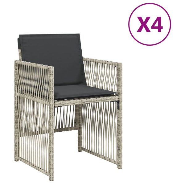 4 db világosszürke polyrattan kerti szék párnával