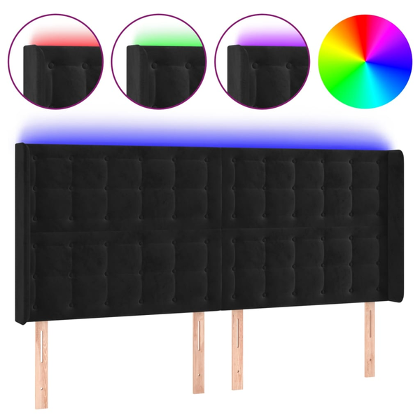 fekete bársony LED-es fejtámla 163x16x118/128 cm