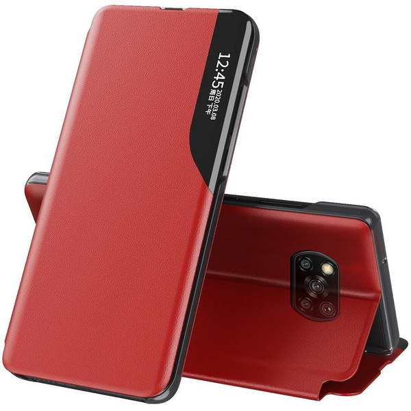 Samsung Galaxy M21 SM-M215F, Oldalra nyíló tok, stand, hívás mutatóval, Wooze FashionBook, piros