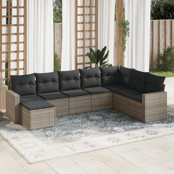 8-részes szürke polyrattan kerti ülőgarnitúra párnákkal