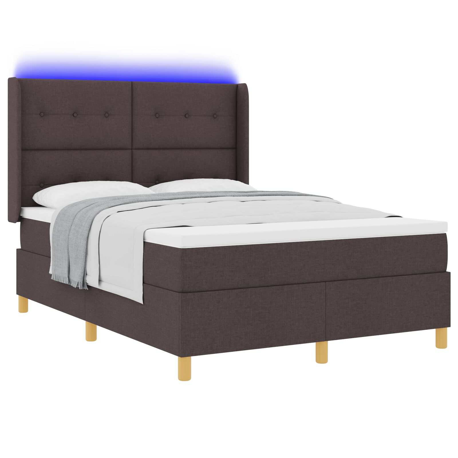 Boxspring Ágy Mattal és LED-del Sötétbarna 140x190 cm Szövet (3343689)