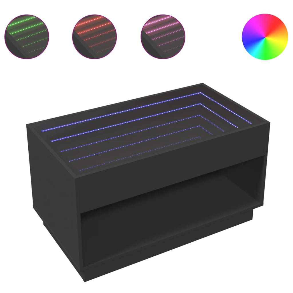 fekete végtelen hatású LED-es dohányzóasztal 90 x 50 x 50 cm (847666)