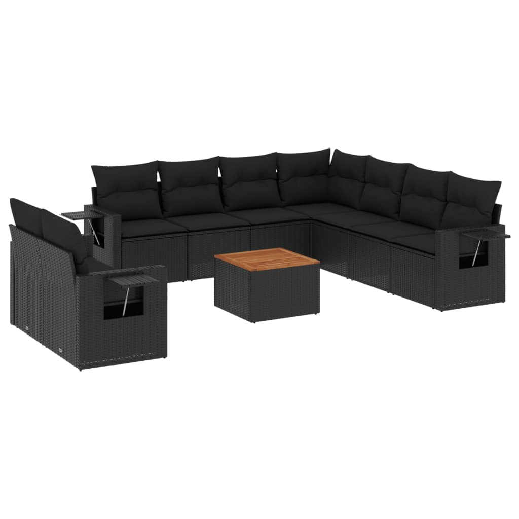 10 részes fekete polyrattan kerti ülőgarnitúra párnákkal (3256958)