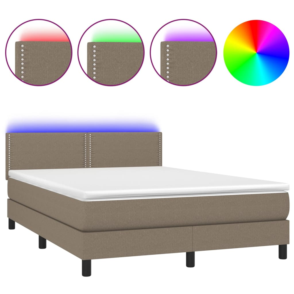 tópszínű szövet rugós és LED-es ágy matraccal 140x190cm (3133073)