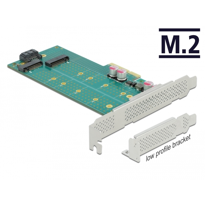 Delock PCI Express x4-kártya - 1 x M.2 aljzat B nyílással + 1 x NVMe M.2 aljzattal, M nyílással - al (89047) (89047)