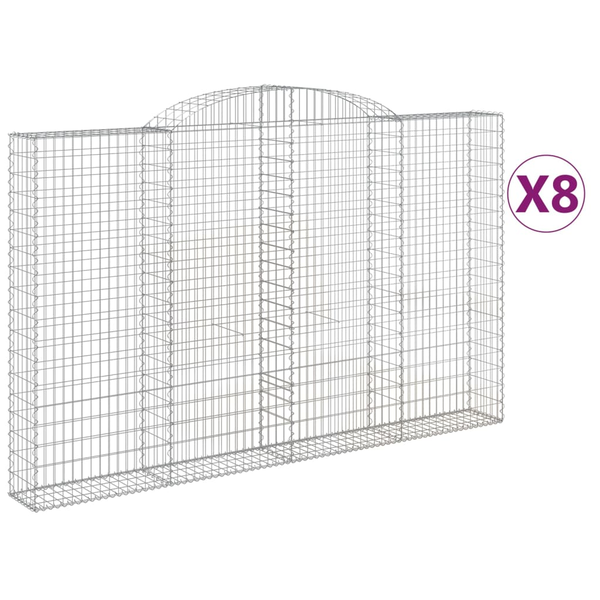 8 db íves horganyzott vas gabion kosár 300x30x180/200 cm