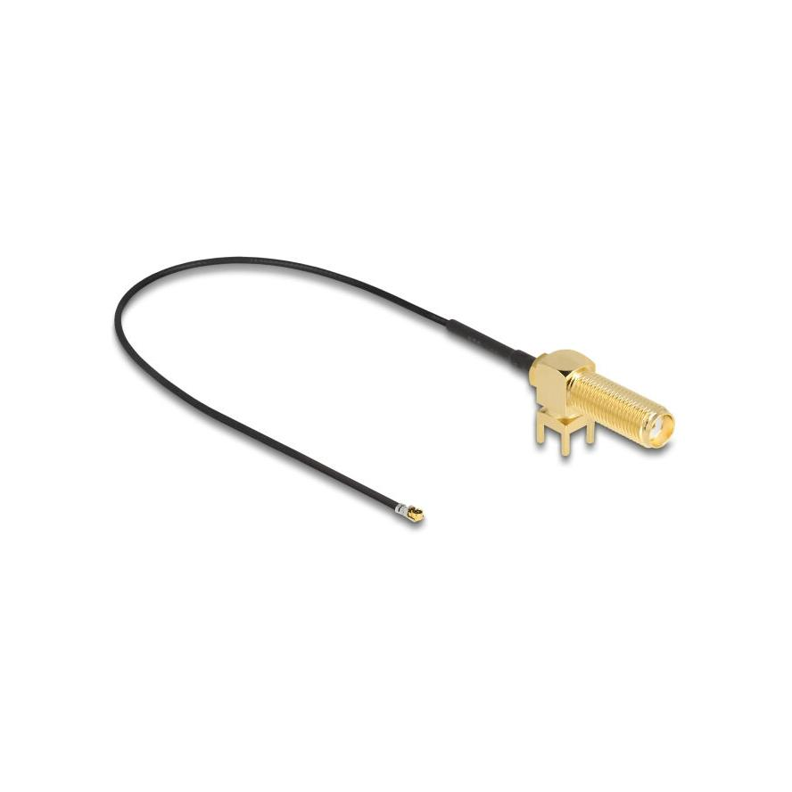 Delock Antenna kábel SMA 90 PCB anya válaszfali csatlakozóval apa I-PEX Inc., MHF 4L-dugó 1.13 25 cm menethossz 15 mm (12028)