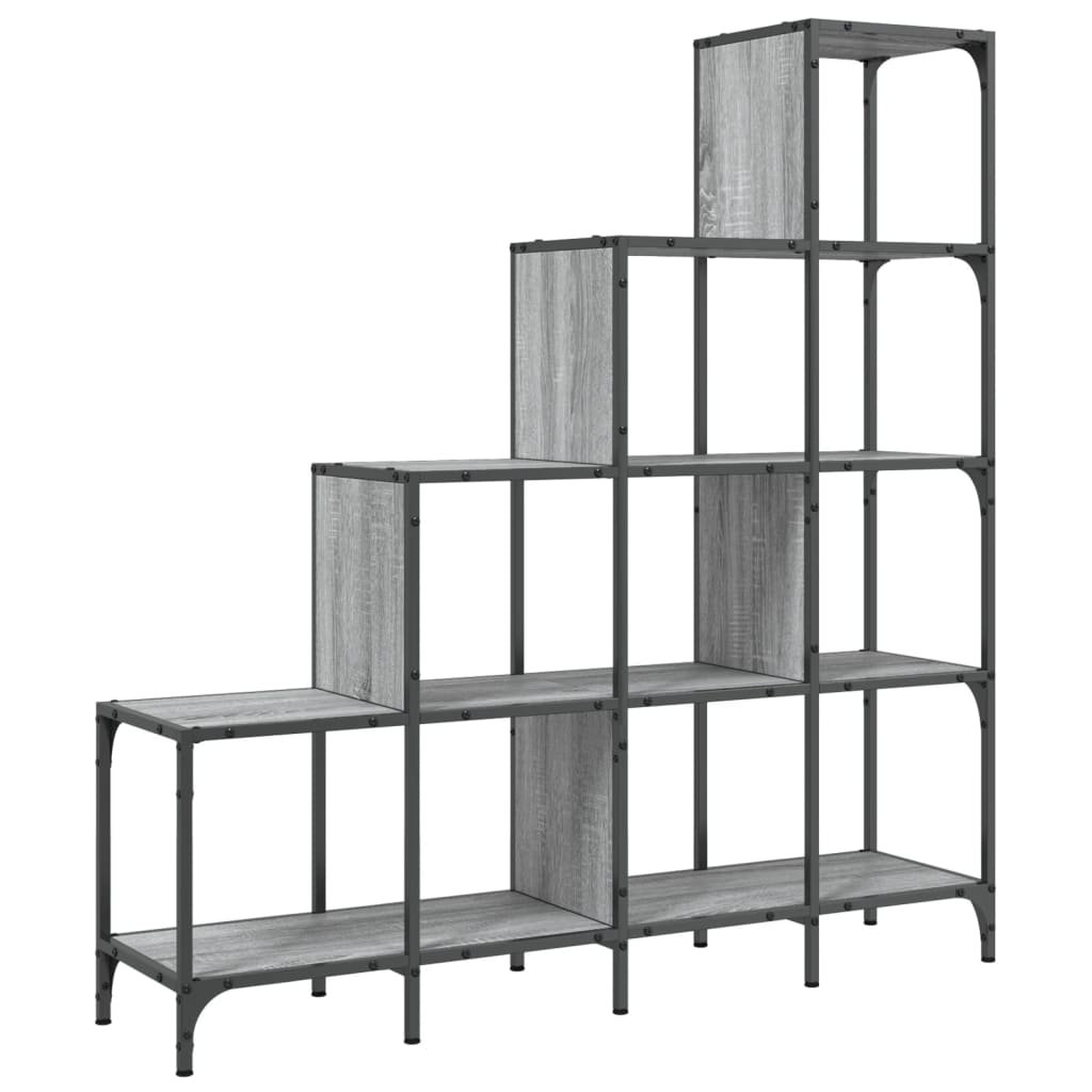 szürke sonoma szerelt fa és fém könyvszekrény 122 x 30 x 132 cm (845444)