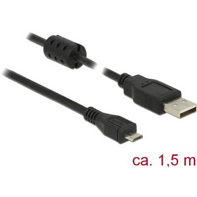 Delock USB 2.0 Csatlakozókábel [1x USB 2.0 dugó, A típus - 1x USB 2.0 dugó, mikro B típus] 1.50 m Fekete Ferritmaggal