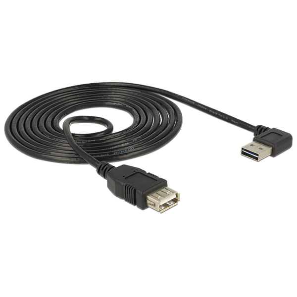 Predlžovací kábel USB 2.0 A na USB 2.0 A samica, uhlový, 2 m Delock 83552