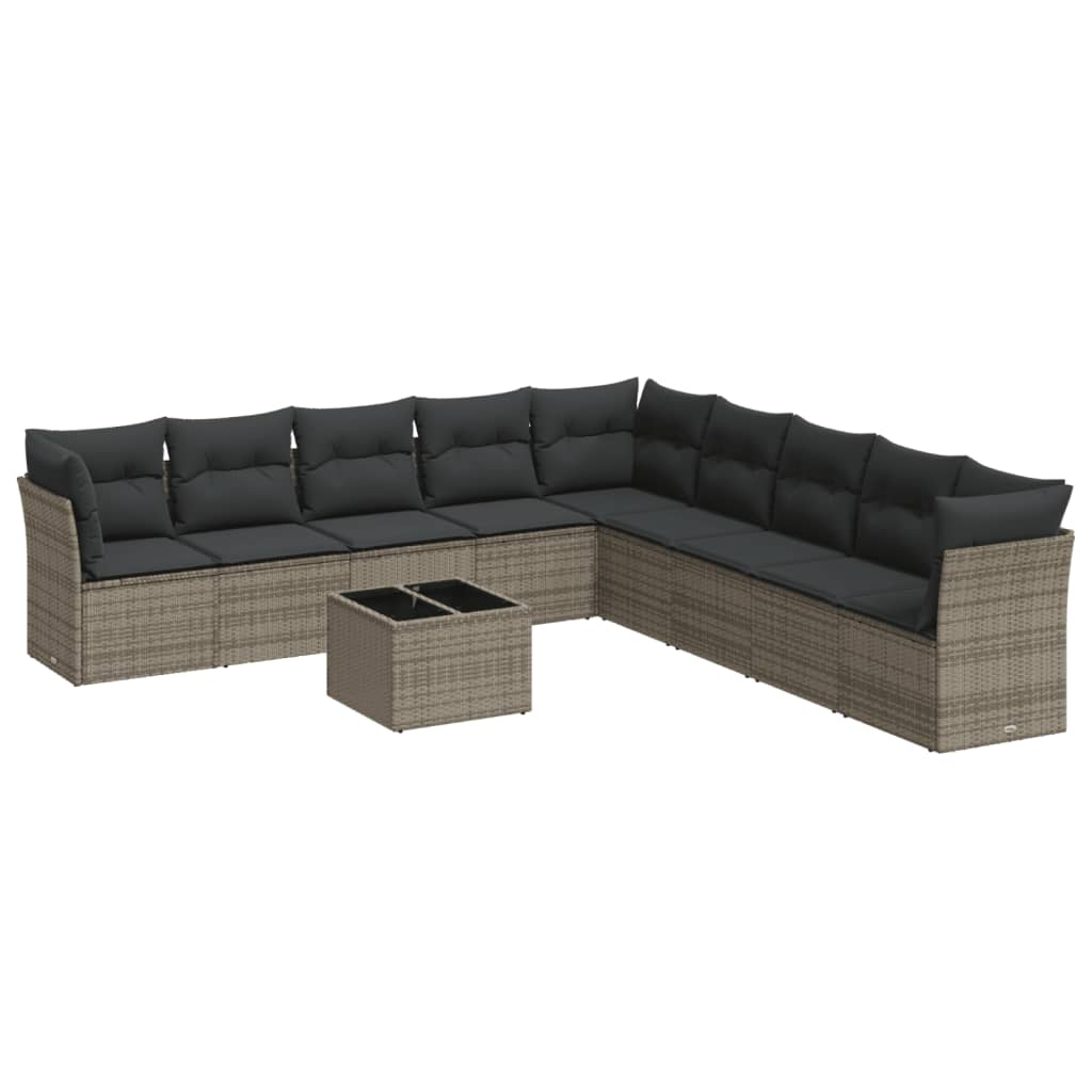 10 részes szürke polyrattan kerti ülőgarnitúra párnákkal (3249629)