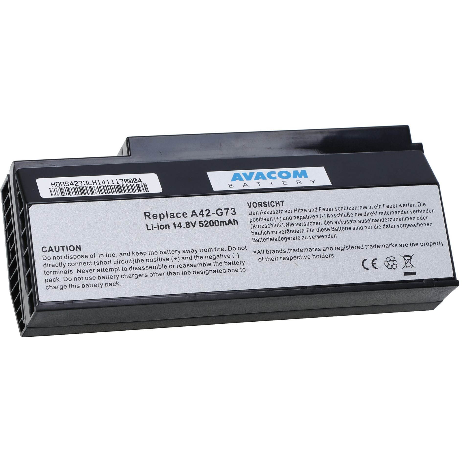 Avacom Asus G53, G73 Series akku, A42-G53 Li-ion 14,8 V 5200 mAh/77 Wh (NOAS-G53-S26)