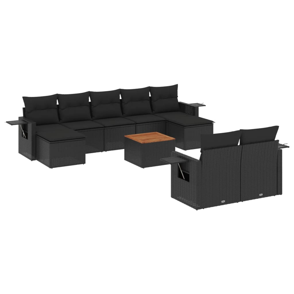 10 részes fekete polyrattan kerti ülőgarnitúra párnákkal (3224774)