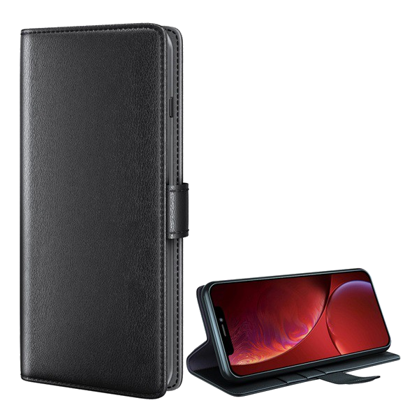 Tok álló, valódi bőr (FLIP, oldalra nyíló, asztali tartó funkció) FEKETE [Apple iPhone 13 Pro Max] (5996591101361)