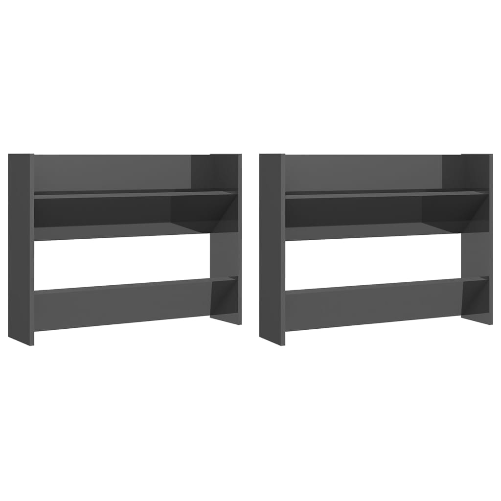 2 db magasfényű szürke fali cipősszekrény 80 x 18 x 60 cm (806758)